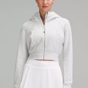 Scuba Full-Zip Cropped Hoodie - light grey